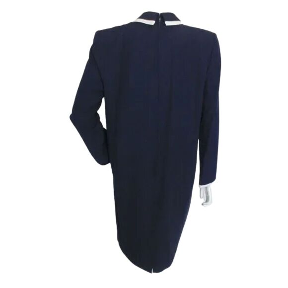 Vintage Dress, 9/10, Statement Collar, Navy/White trim, Long sleeve JOHN ROBERTS - Picture 8 of 12